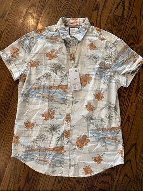 Denim & Flower Tropical Hawaiian Palm Short-Sleeve Button-Down Shirt size M
